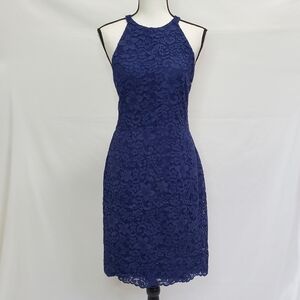 Cremieux Navy Blue Lace Halter Neck Dress